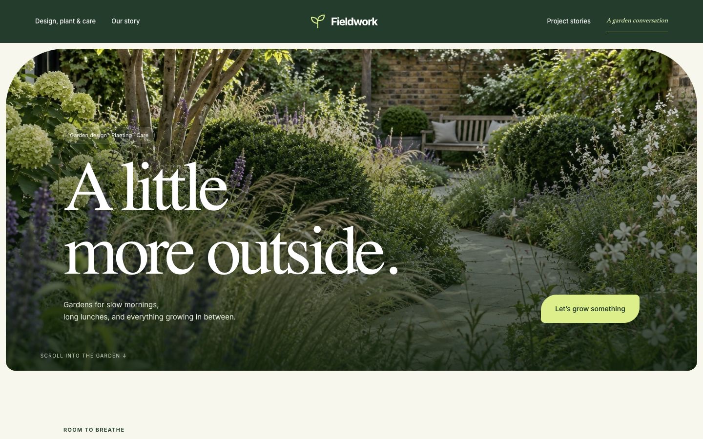 Fieldwork Gardens website built with Kruft