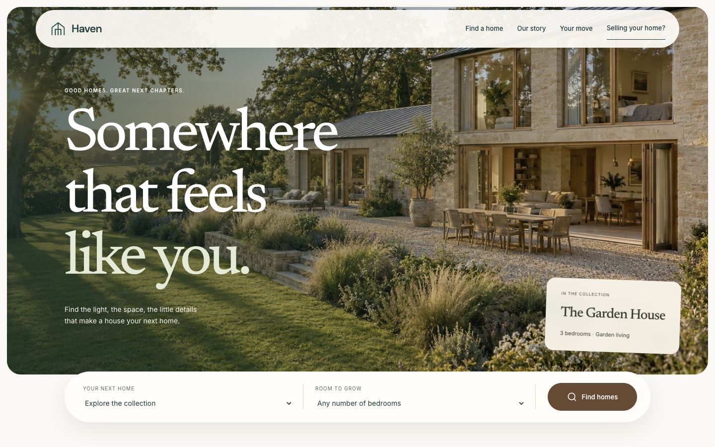 Haven Estates website built with Kruft
