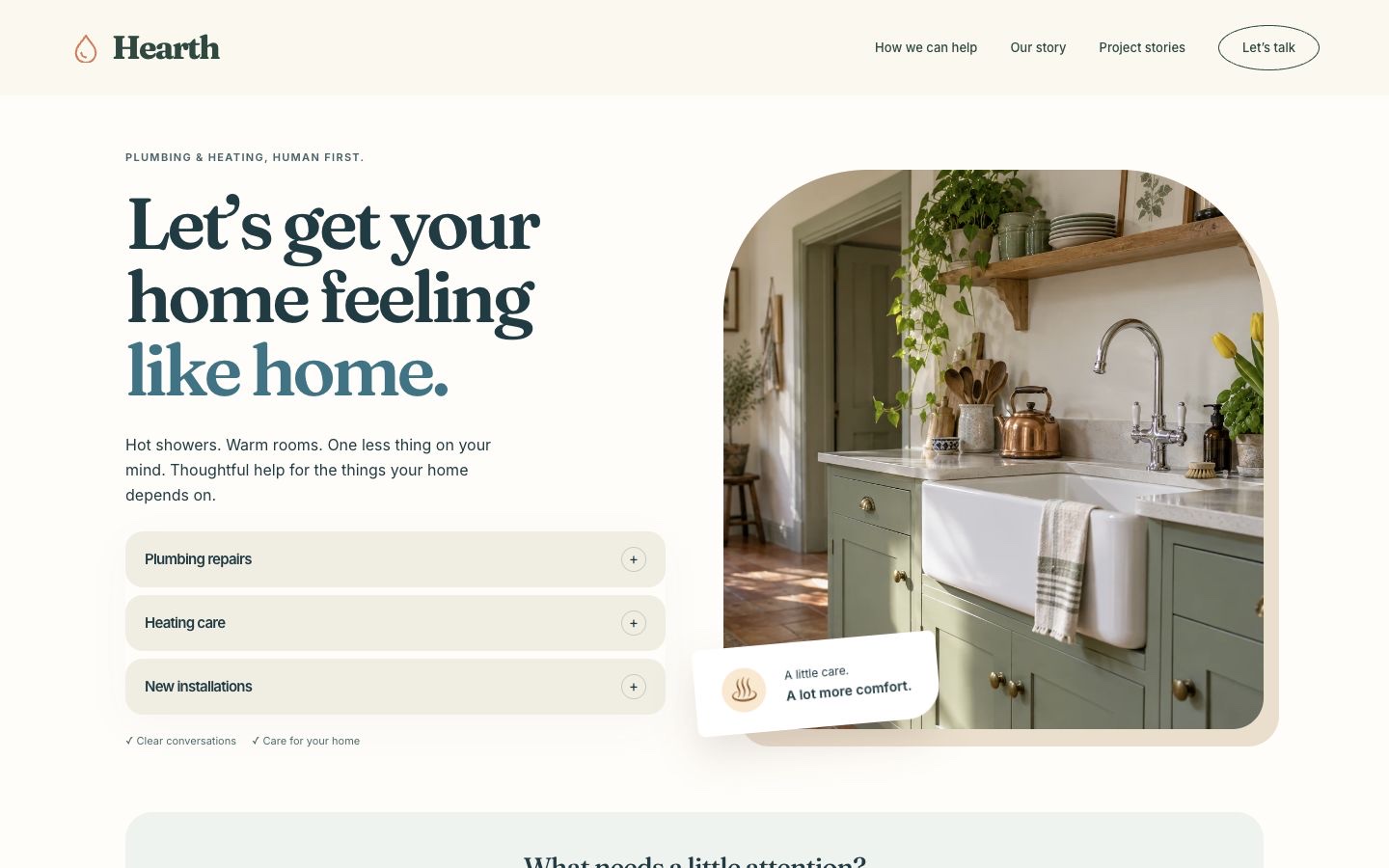 Hearth Plumbing & Heating website built with Kruft